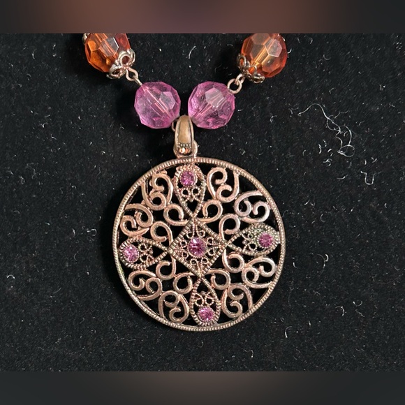 1928 2-piece statement necklace and dangle earrings set in pink crystal - Picture 5 of 8